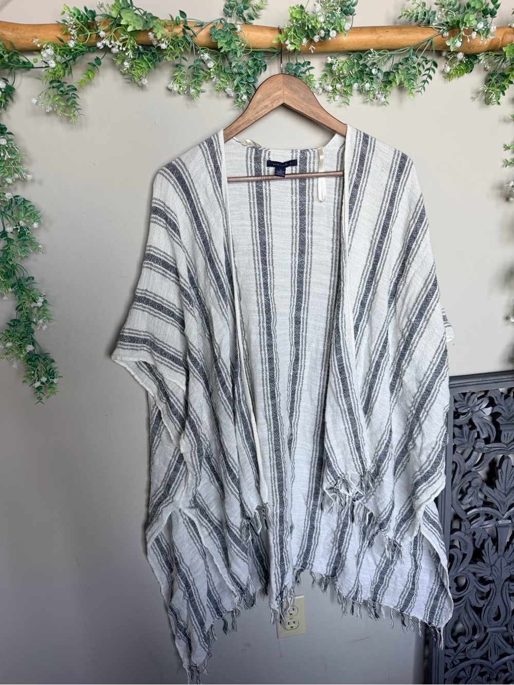 American Eagle Striped Fringe Kimono |One Size
